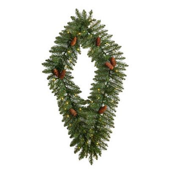 3' Holiday Christmas Geometric Diamond Wreath With Pinecones And 50 Warm White Led Lights (W1292)