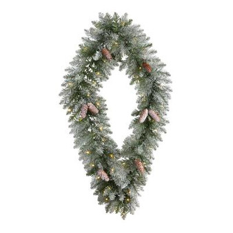 3' Holiday Christmas Geometric Diamond Frosted Wreath With Pinecones And 50 Warm White Led Lights (W1293)