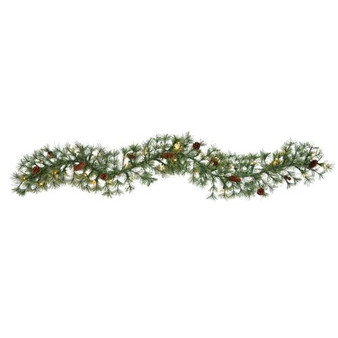 6' North Carolina Pine Artificial Christmas Garland With 30 Warm White Led Lights And Pinecones (W1299)