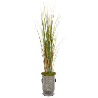 45" Grass And Bamboo Artificial Plant In Vintage Metal Planter (9905)