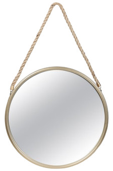 Metal Round Wall Mirror With Top Rope Hanger Lg Antique Finish Gold (Pack Of 4) 26511