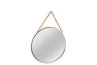 Metal Round Wall Mirror With Top Beads Hanger Md Metallic Finish Champagne (Pack Of 2) 41130