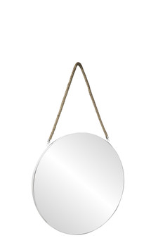 Metal Round Wall Mirror With Top Rope Hanger Md Coated Finish White (Pack Of 2) 43850