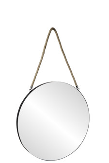 Metal Round Wall Mirror With Top Rope Hanger Lg Coated Finish Black (Pack Of 2) 43861