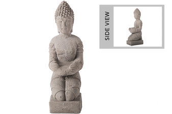 Cement Kneeling Buddha Figurine On Base And Candle Holder Concrete Finish Gray (Pack Of 4) 50215