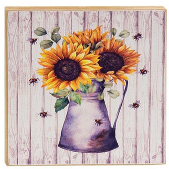 *Sunflowers In Watering Can Square Block G06605 By CWI Gifts