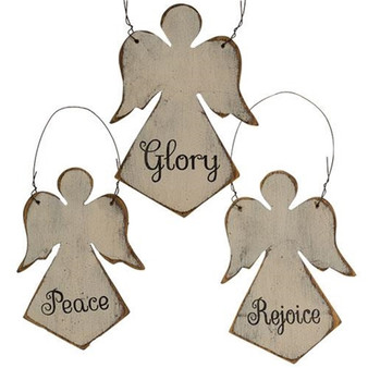 *Distressed Wooden Angel Word Ornament 3 Asstd. (Pack Of 3) G12828 By CWI Gifts