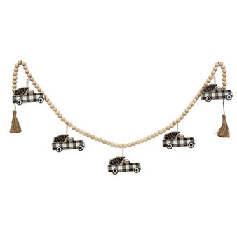 *Wooden Black Buffalo Check Truck Beaded Garland G20NK113 By CWI Gifts