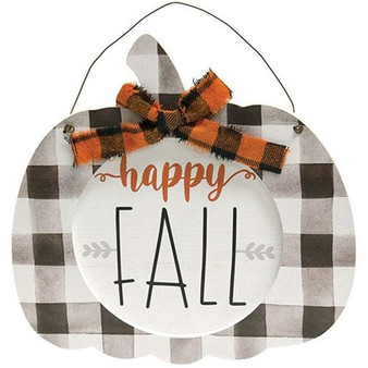 Happy Fall Buffalo Check Hanging Pumpkin G35609