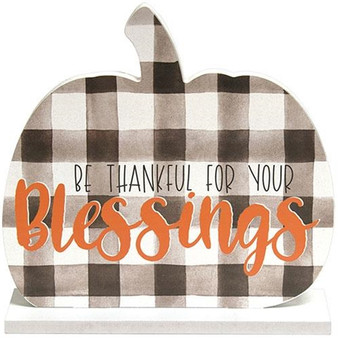 Be Thankful For Your Blessings Buffalo Check Pumpkin On Base G35612