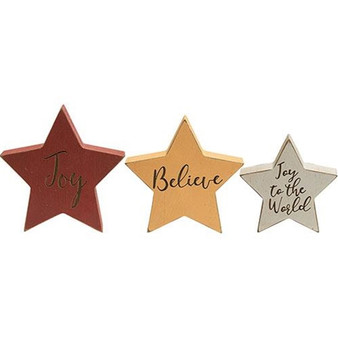 *3/Set Reversible Christmas Words Chunky Star Sitters G35694 By CWI Gifts
