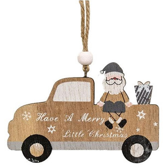 Nordic Wooden Santa W/Truck Ornament GM11279 By CWI Gifts