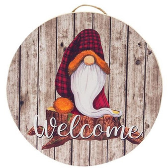 Rustic Gnome Welcome Round Sign GRNDC03