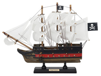 Wooden Black Bart'S Royal Fortune White Sails Limited Model Pirate Ship 12" PLIM12-BP-W-RoyalF