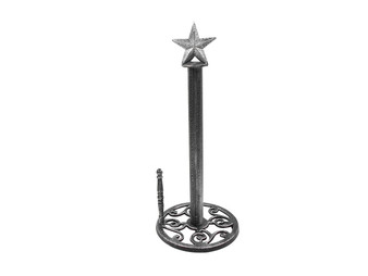 Rustic Silver Cast Iron Texas Star Kitchen Paper Towel Holder 16" K-9232-Silver