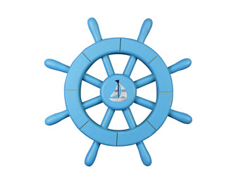 Light Blue Decorative Ship Wheel With Sailboat 12" New-Light-Blue-SW-12-sailboat