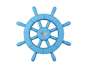 Light Blue Decorative Ship Wheel With Starfish 12" New-Light-Blue-SW-12-starfish