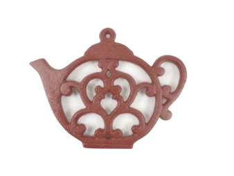 Rustic Red Cast Iron Round Teapot Trivet 8" K-0705-Red