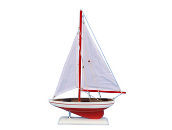 Wooden Red Pacific Sailer Model Sailboat Decoration 17" PS-RED