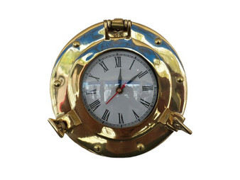 Brass Deluxe Class Porthole Clock 8" WC-1444