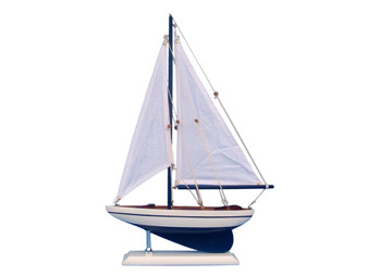 Wooden Blue Pacific Sailer Model Sailboat Decoration 17" PS-Blue-whitesails
