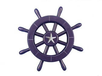Dark Blue Decorative Ship Wheel With Starfish 12" new-dark-blue-sw-12-starfish