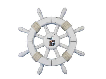 Rustic White Decorative Ship Wheel With Seagull 12" rustic-white-sw-12-seagull