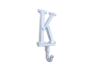 Whitewashed Cast Iron Letter K Alphabet Wall Hook 6" K-9056-K-W