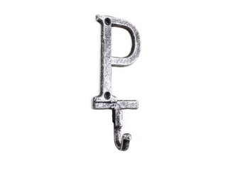 Rustic Silver Cast Iron Letter P Alphabet Wall Hook 6" K-9056-P-Silver