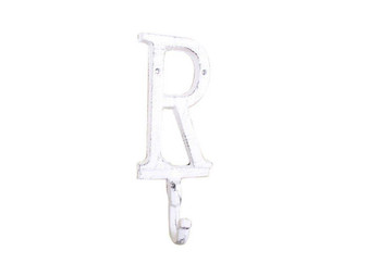 Whitewashed Cast Iron Letter R Alphabet Wall Hook 6" K-9056-R-W