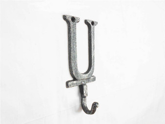 Rustic Silver Cast Iron Letter U Alphabet Wall Hook 6" K-9056-U-Silver