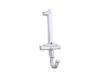 Whitewashed Cast Iron Number 1 Wall Hook 6" K-9055-1-W