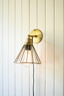 Antique Brass Wall Lamp With Caged Glass Shade (NDE1439)