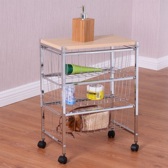 3/4-Tier Rolling Baskets Rack Kitchen Cart-4-Tier (HW54114)