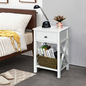 2Pcs Bedroom Side End Nightstand With Drawer-White (HW65683WH-2)