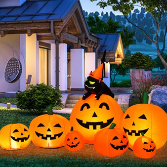 Halloween 7.5 Feet Inflatable Pumpkin Combo With Witch Black Cat (CM23449US)