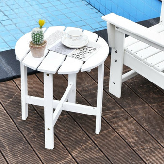 18" Patio Round Side Wooden Slat End Coffee Table For Garden-White (OP70933WH)