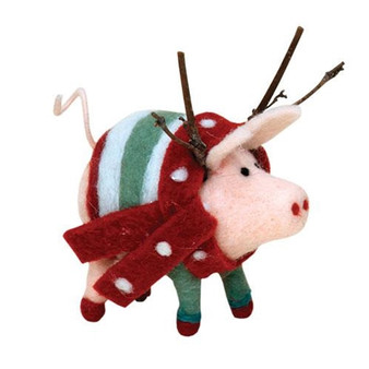 Felted Pig W/Striped Sweater Ornament GHBY2510