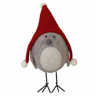 *Standing Felted Bird W/Red Hat GQHT2608 By CWI Gifts