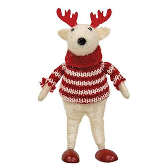 Felted Reindeer Red Striped Sweater Ornament GQHT3010