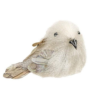 White Sisal Bird Clip Ornament GSHN2610