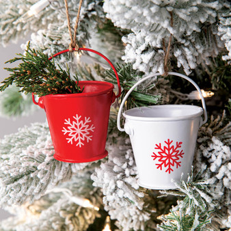 Red And White Bucket Ornaments (Pack Of 6) 370340