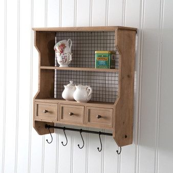 Wood Organizer Shelf With Drawers And Hooks 530515
