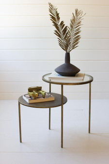 Double Round Accent Tables W Antique Brass And Glass Tops (CLL2688)