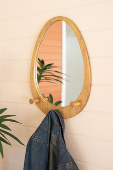 Oval Wood Framed Mirror With Coat Hooks (CMN1507)