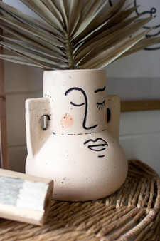 Painted Clay Face Vase (H4217)