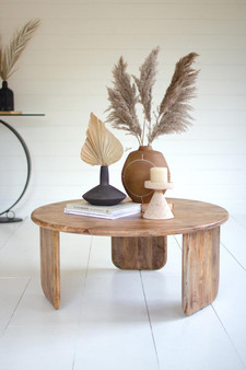 Round Mango Wood Coffee Table With Wood Base (NANU1016)