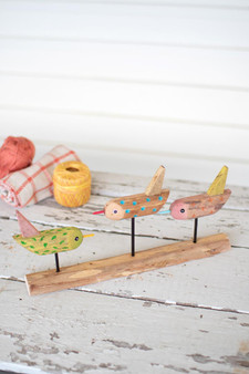 Three Painted Wooden Birds On A Base (NBA2418)