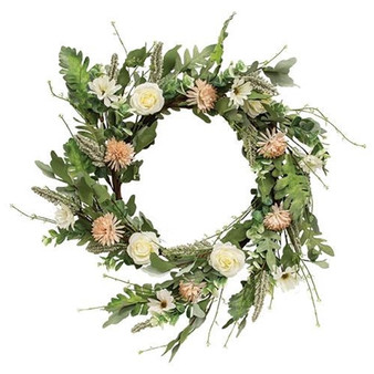 Mixed Antiqued Daisy & Rose Wreath F18136