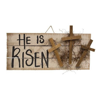 He Is Risen Hanging Pallet Sign With Crosses G22104